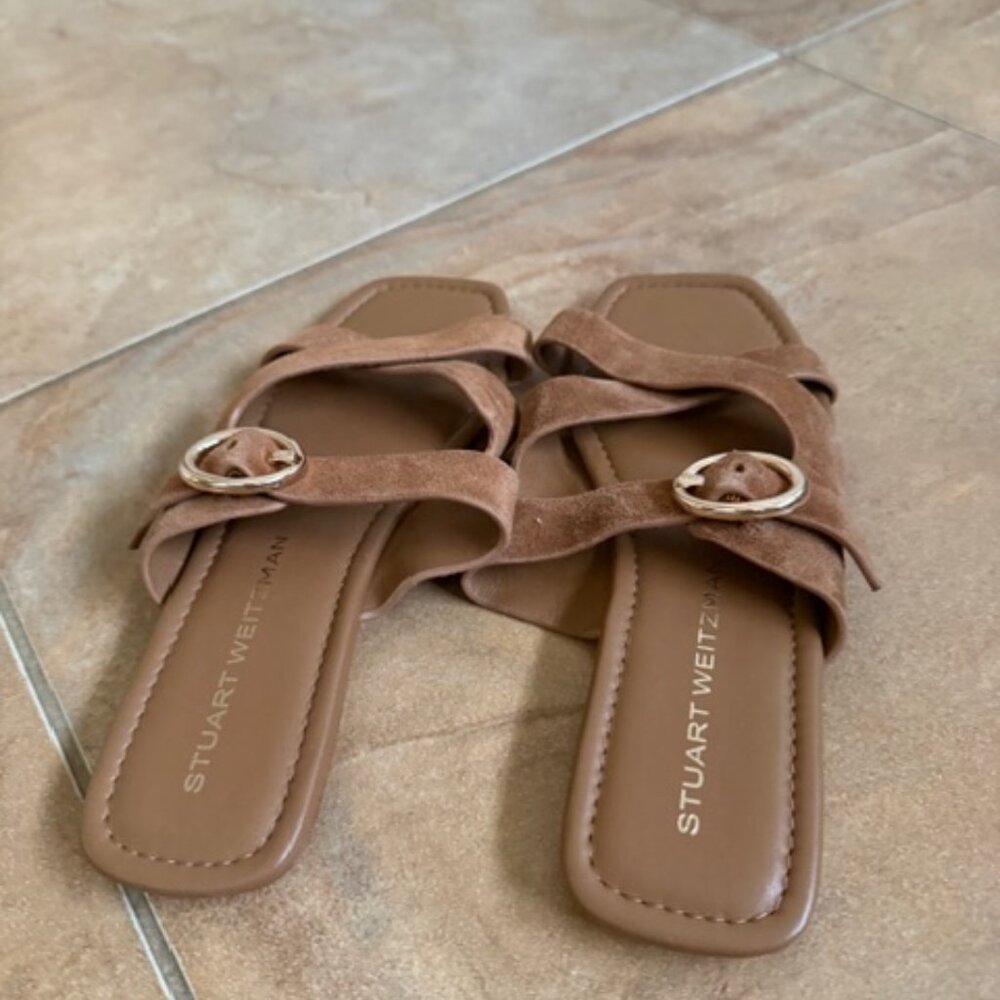 Stuart Weitzman Villa Slide Sandal Women's Crisscross Strap Doe Size US7.5 - Picture 4 of 6